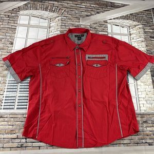 Men’s G-Net Red & Black Cotton Blend 2 Pocket Zipper Button Down Shirt (4XL) P22